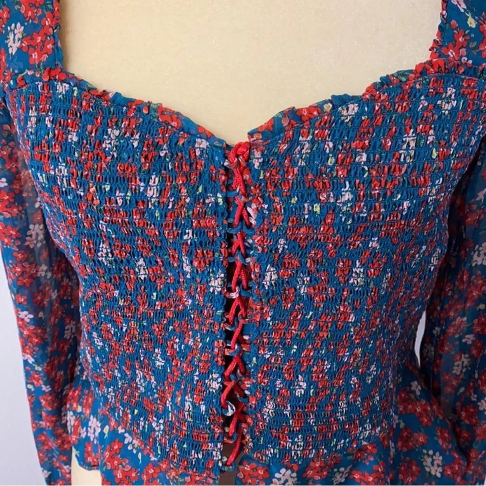 Intermix Alaina Smocked Silk Floral Top - Picture 6 of 9